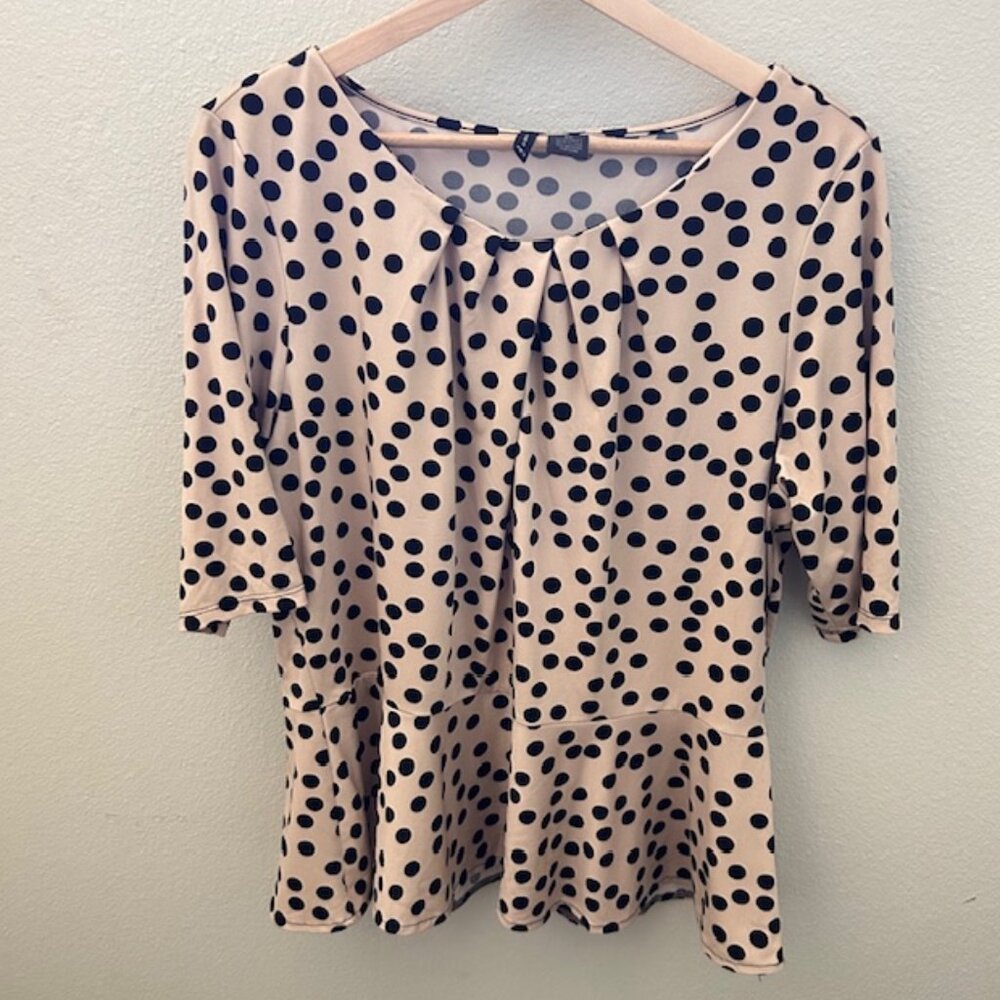 New Directions Polkadot Peplum Blouse Top‎ Size XL